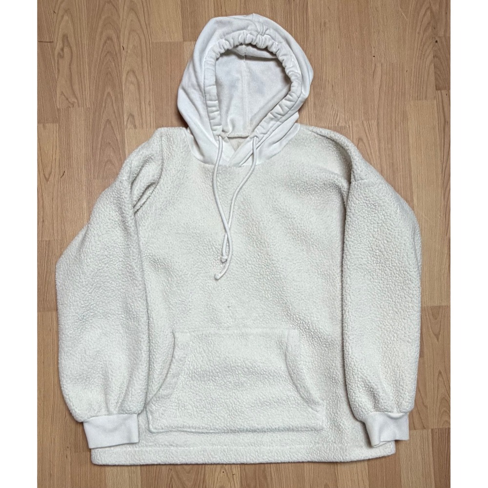 Madewell (Re)sourced Fleece Bubble Sleeve Sherpa Hoodie Sweatshirt Cream Medium